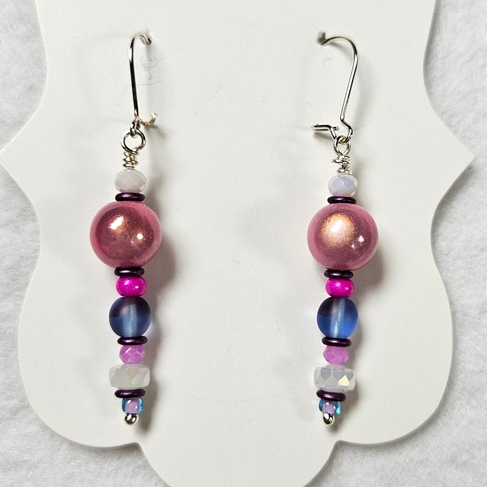 J20 Handmade Pink Purple Bronze Dangle Earrings
